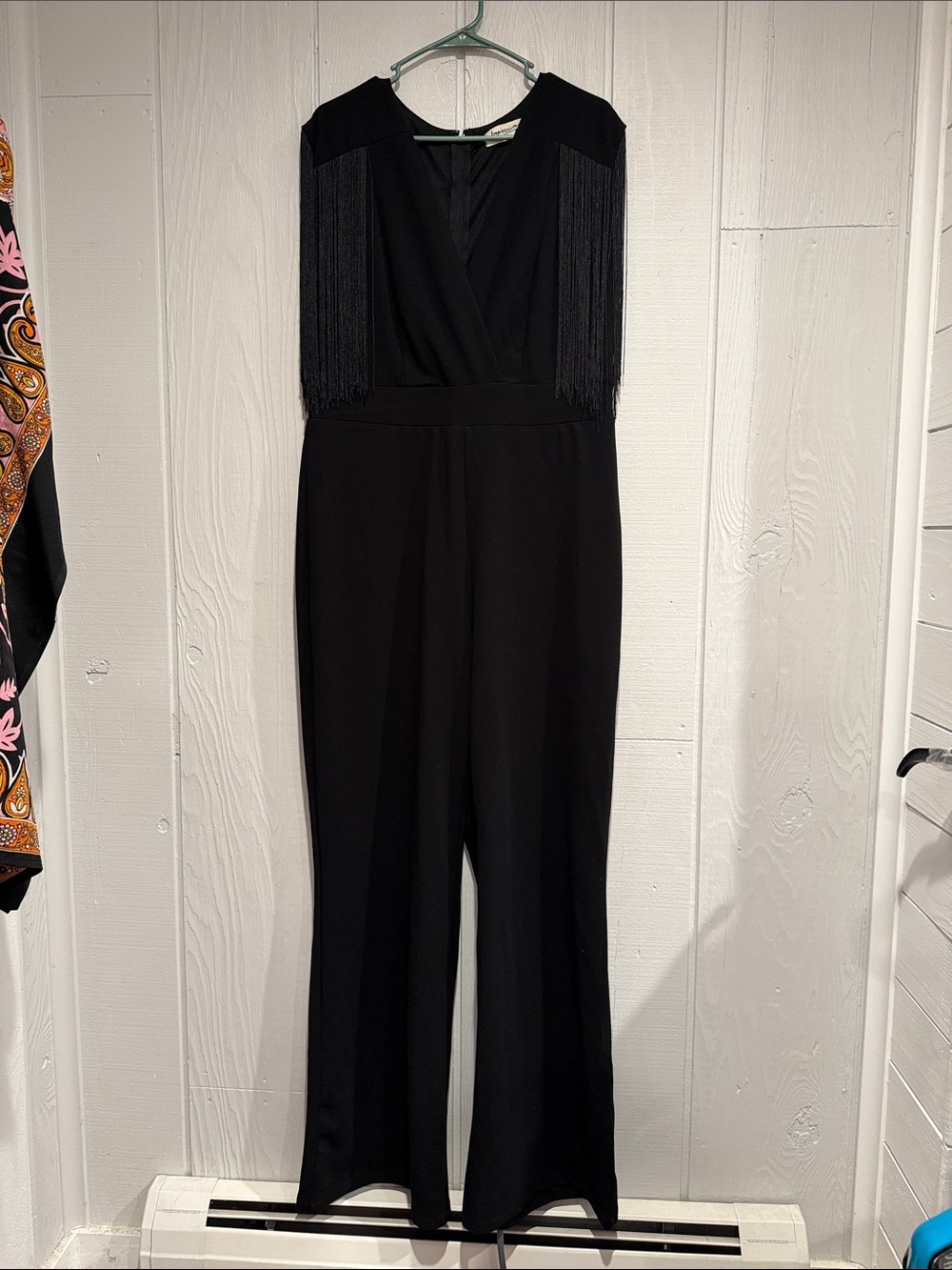 Impressions Black Fringe-Trim Jumpsuit